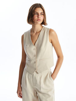 Kad?n V Yaka D?z Klasik Yelek