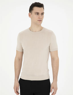 Bej Slim Fit Bisiklet Yaka Triko Ti__rt - Pierre cardin фото 3