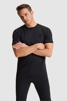 Erkek Siyah Regular Fit Bisiklet Yaka Ti__rt