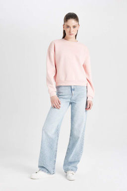 Базовый свитшот из плотной ткани обычного кроя с круглым вырезом - Defacto фото 2