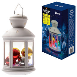 ULD-L1220-010/DTB/RGB WHITE Фонарь со светодиодной гирляндой внутри, на батарейке (не в/к). 10 светодиодов. RGB свет. Режим мигания. Белый корпус. TM Uniel.