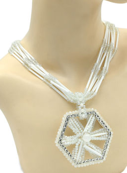 Белые бусы из чешского стекла с подвеской 7нитей, 47см