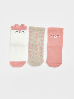 Bask?l? K?z Bebek Soket ?orap 3l?