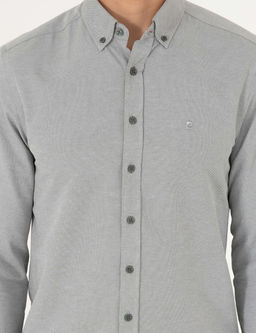 Haki Oxford Slim Fit Uzun Kollu G_mlek