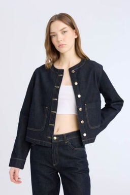 Crop Dugmeli Cepli Jean Ceket