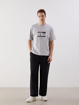 Bisiklet Yaka Bask?l? Penye Erkek Ti??rt