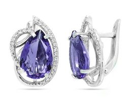 Серьги из серебра танзанит выращ., СПН4106