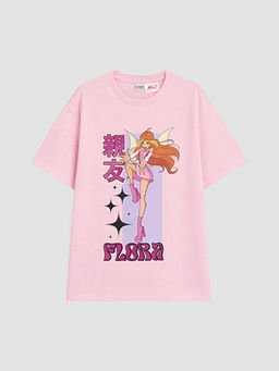 Bisiklet Yaka Winx Club Bask?l? K?z ?ocuk Ti??rt