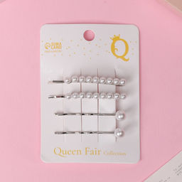 Невидимки для волос «Морская пена», набор 4 шт., бусины, 5 см и 5.5 см, серебристо-белые