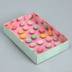 Цена за 4 шт. Кондитерская упаковка, коробка для макарун с пластиковой крышкой, «Макаруны», 18 х 12 х 3.5 см