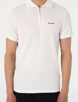 Ekru Slim Fit _rme Dokulu Polo Yaka Ti__rt