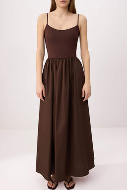 Siyah Belden Ac?lan Dokuma Maxi Elbise TWOSS25EL00869 - Trendyolmilla фото 7