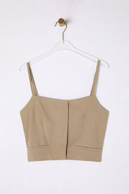 Trendyolmilla Vizon Ask?l? Crop Dokuma Bluz TWOSS25BZ00104