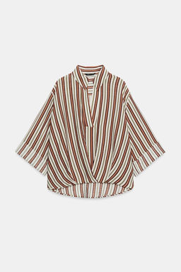 CAMISA RAYAS BAJO ABULLONADO / Marr?n / Crudo - Zara фото 14