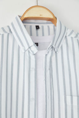 TRENDYOL MAN Gri-Mavi Regular Fit Cizgili Oxford Kolay Utulenebilir Erkek Gomlek TMNSS25GO00078 - Trendyolmilla фото 4