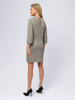 Платье бежевого цвета в клетку длины мини с рукавами 3/4 - 1001dress фото 3