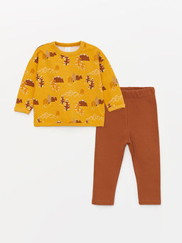 Bisiklet Yaka Uzun Kollu Bask?l? Erkek Bebek Sweatshirt ve Pantolon 2li