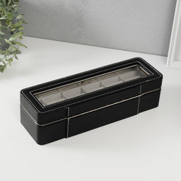 Шкатулка для часов 6 отделений «Чёрная», искусственная кожа, 9.5×30.5×8 см