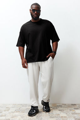 Siyah Oversize/Geni_ Kesim Bisiklet Yaka K_sa Kol S_rt Bask_l_B_y_k Beden T-Shirt TMNSS25BF00003 - Trendyolmilla фото 2