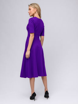 Платье фиолетовое длины миди с глубоким вырезом и рукавами 1/2 - 1001dress фото 3