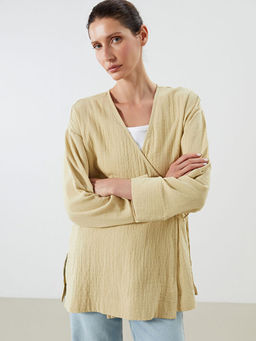 Kruvaze Yaka Dokulu Y?rtma?l? Kad?n Kimono