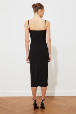 TRENDYOLMILLA Siyah Vucuda Oturan Degaje Yaka Midi Ask?l? Esnek Orme Midi Kalem Elbise TWOSS19AD0020  фото 16