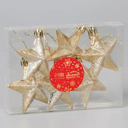 Цена за 2 шт. Ёлочные игрушки 6 шт. Зимнее волшебство. Звёзды грация пластик, 77 см, светлое золото фото 2