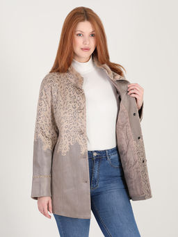 Куртка с меховым воротником бежевая - Almond фото 4