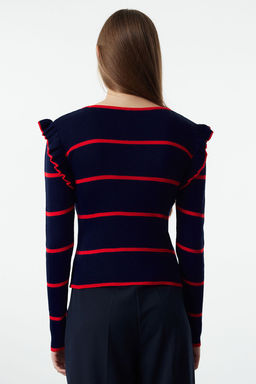 Ekru Omuzu Volanl? Cizgili Triko Kazak TWOAW25KZ00243 - Trendyolmilla фото 10