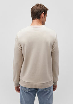 Bisiklet Yaka Bej Basic Sweatshirt - Mavi фото 4