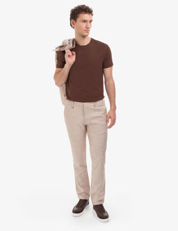 Koyu Kahverengi Slim Fit %100 Pamuk Bisiklet Yaka Basic Ti__rt