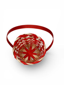 Корзина плетёная для хранения, 13×13×9.5 см, ручка h=21 см, бамбуковая, красно-бежевая, Greengo