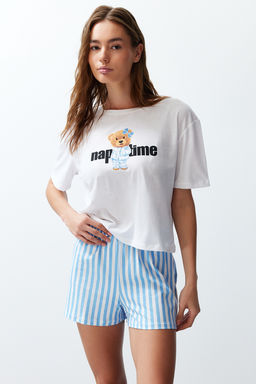 Trendyolmilla Kad?n Couple/Cift Cok Renkli %100 Pamuklu Ay?c?kl? Cizgili Sortlu Orme Pijama Tak?m? THMSS24PT00175  фото 13