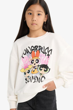 PowerPuff Girls Oversize Geni_ Kal_p Bisiklet Yaka Sweatshirt K_z _ocuk - Defacto фото 2