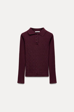 CABLE-KNIT POLO TOP - Zara фото 17