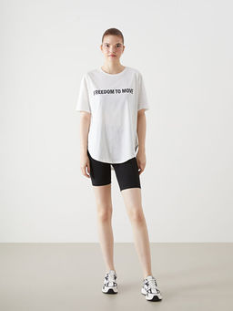 Bisiklet Yaka Bask?l? Kad?n Spor Ti??rt