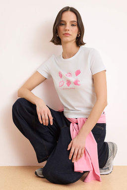 TRENDYOLMILLA Antrasit Fitted/Vucuda Oturan Nak?sl? Orme T-Shirt TWOSS25TS00082 фото 26