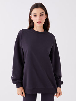 Bisiklet Yaka Bask?l? Uzun Kollu Oversize Kad?n Sweatshirt - Waikiki фото 2