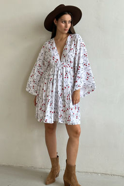 Платье муслин FLOWER030/06/Белый, красный