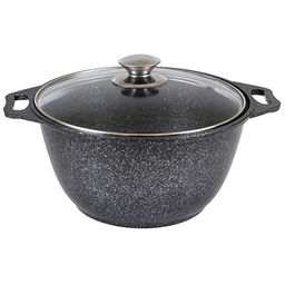 "Мрамор темный" Кастрюля с тефлоновым покрытием 3л, литая, стеклянная жаропрочная крышка (Россия)