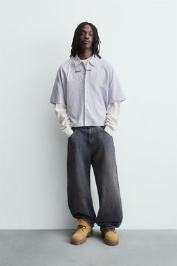 Рубашка Rayas Manga Efecto Doble синяя