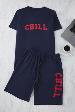 TRENDYOL MAN Lacivert Regular Fit Bask?l? Sortlu Orme Pijama Tak?m? TMNSS25PT00015 - Trendyolmilla фото 4