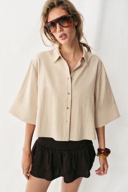 CAMISA CORTA MANGA ANCHA / Beige