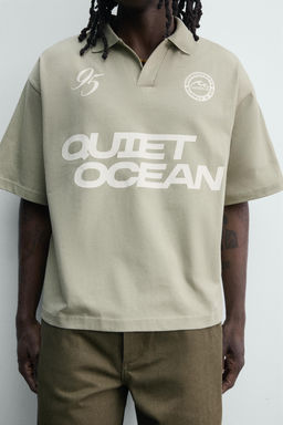 POLO RELAXED FIT TEXTO ESTAMPADO / Verde claro - Zara фото 6