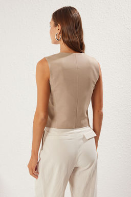 Trendyolmilla Vizon Regular V Yaka Fermuar Detayl? Regular Dokuma Yelek TWOSS25YE00094 фото 5