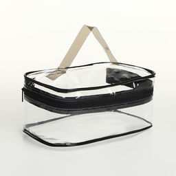 Косметичка-сундучок на молнии, маленькая, с ручкой, прозрачная, чёрная