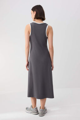 Wardrobe Essentials-Antrasit Renk Bloklu Bodycon Havuz Yaka Maxi Orme Elbise TWOSS26EL00157 - Trendyolmilla фото 6