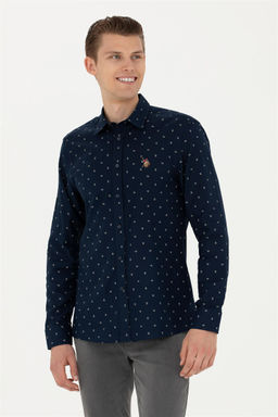 Мужская темно-синяя рубашка с длинным рукавом