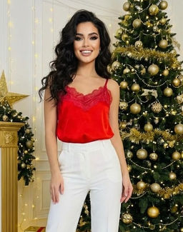 K13328 Топ атласный с кружевом КРАСНЫЙ