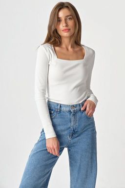 Лонгслив трикотажный с квадратным вырезом из хлопка хаки - Fly фото 17